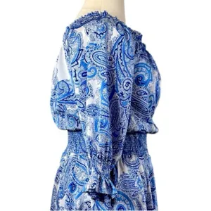 Tahari New Smocked Dress Asymmetrical Ruffle Hem Blue Paisley NWT Women Size 16 thumbnail 10