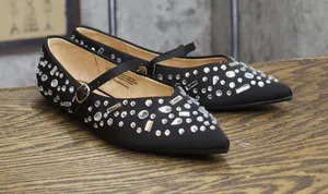 A New Day Womens Satin Rhinestone Pointed Toe Flats Black 6M thumbnail 1