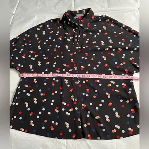 Vince Camuto Black Button-Up Blouse with Red, White‎ & Blue Polka Dots thumbnail 4