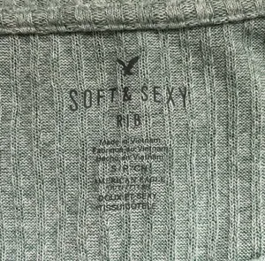 American Eagle Soft & Sexy Rib Top Light Green V-neck Long Sleeve thumbnail 7