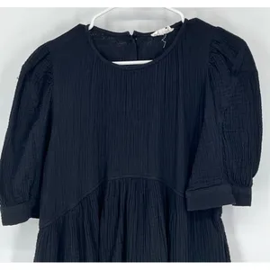 &merci Babydoll Dress Women Large Black Textured Gauze Puff Sleeve Crinkled Chic thumbnail 2