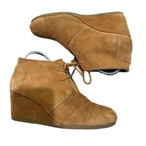 TOMS Desert Wedge Lace-Up‎ Ankle Booties Womens Size 10 Brown Hidden Wedge thumbnail 2
