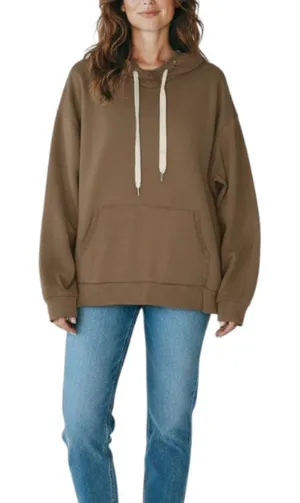 NSF Distressed Terry Hoodie Sz L Brown Oversize Chunky Cozy Boho Trendy Made USA thumbnail 1