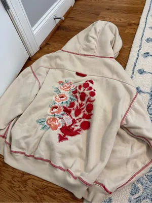 Free People Final Call Rose Logo Hoodie Floral Embroidered Sweatshirt Jacket XS thumbnail 11