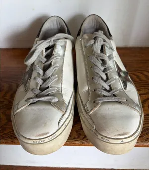 Golden Goose‎ Hi Star White Leather Camo Star Glitter Platform Sneakers 40 thumbnail 1