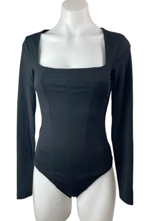 Abercrombie & Fitch Black Long Sleeve Corset Bustier Thong Bodysuit Top Size S thumbnail 1