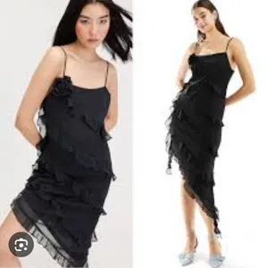 Monki NWT 46P Black Asymmetric Ruffle Midi Dress with 3D Flower Rosette Size S‎ thumbnail 2