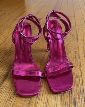 Pink Rhinestone Strappy Heel Sandals Shoes Womens Size 8 Square Toe Party thumbnail 1