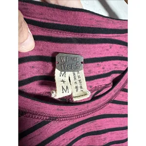 NEW We the Free People Stripe Tee Maroon Black Casual Slouchy Medium Top thumbnail 5