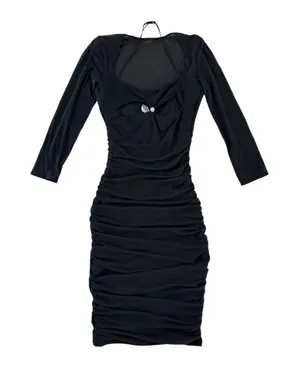 NWT Oh Polly Bodycon Ruched Mesh Dress‎ Black Halter Cut Out Rhinestone US 6 thumbnail 1