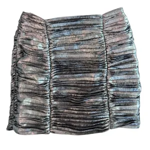 Aqua Bloomingdale's Exclusive‎ Metallic Silver Ruched Mini Skirt XS NEW thumbnail 3