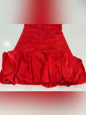 Satin Square-Neck Red Mini Dress with Ruffle Hem thumbnail 3