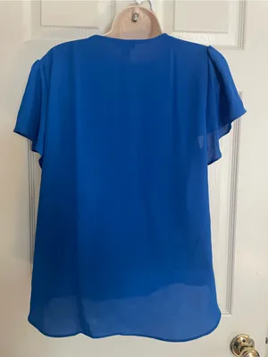 Vince‎ Camuto Cobalt Flutter-Sleeve V-Neck Blouse thumbnail 2
