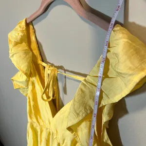 Vero Moda Josie SL Ankle Frill Dress Yellow Ruffle Cutout Maxi Pale Banana L NWT thumbnail 8