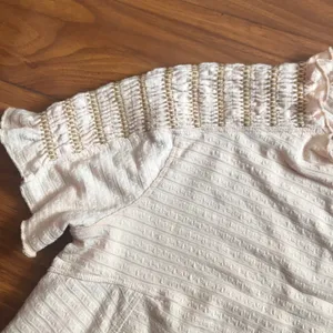 Free People Orange Ruffle Mock Neck Blouse thumbnail 3