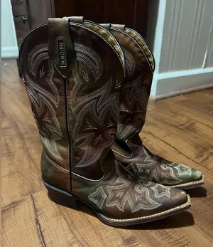 ROCKY HANDMADE Leather Western Cowgirl Boots-Brown Size 6 thumbnail 1