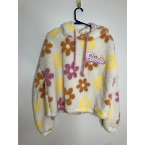 Barbie Grayson Threads Hoodie Women Medium White Floral NWT Sherpa Pullover thumbnail 2