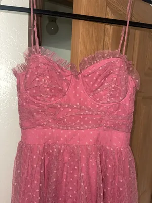 Lulu's Dusty Rose Polka-Dot Tiered Tulle Midi Dress thumbnail 3