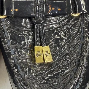 Lauren Ralph Lauren Black Patent Leather Wedge Loafers with Gold Accents 8 READ‎ thumbnail 4
