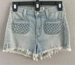 Abercrombie & Fitch High Rise Jean Shorts size‎ 0 Frayed Hem Basketweave pockets thumbnail 1
