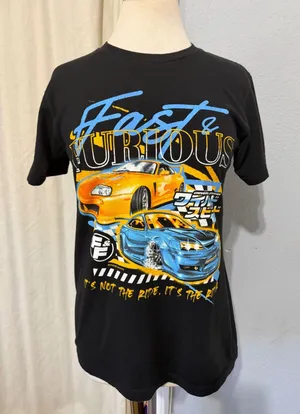 Fast & Furious Graphic Women T-Shirt S Black Toyota Supra Nissan Skyline Racing thumbnail 1