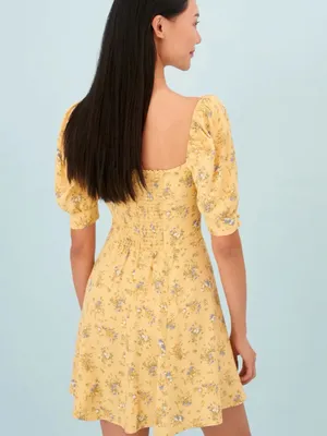 Reformation Yellow Floral Puff-Sleeve Mini Dress thumbnail 2