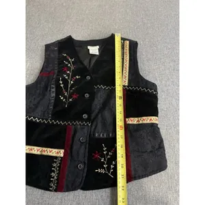 White Stag Womens Black Velvet Patchwork Floral Embroidered Cottage Core Vest S thumbnail 7