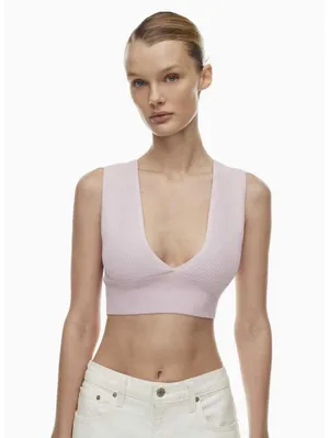 Aritzia Babaton Sculpt Deep V-neck Cropped Halo Pink Sz Large Spring Pastel thumbnail 2
