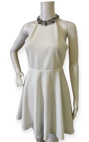 Lulus White Halter Neck Fit Rhinestone Flare Dress - Elegant Women's Party Dress thumbnail 1