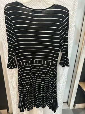 American Rag Black and White Striped Long Sleeve Wrap Dress large thumbnail 2
