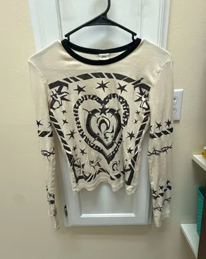 Urban Outfitters UO Heart Tattoo Long Sleeve Ringer Top thumbnail 1