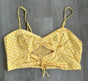 Urban Outfitters Polka Dot Retro Cut Out Crop Top Yellow XL thumbnail 1