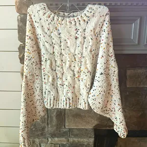 Ee:some Confetti‎ Cable Knit Sweater Womens S/M Ivory Chunky Colorful thumbnail 4