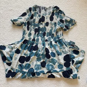 Breezy Boho Smocked Midi Dress - Blue Abstract Watercolor Polka Dot (100% Cotton thumbnail 2