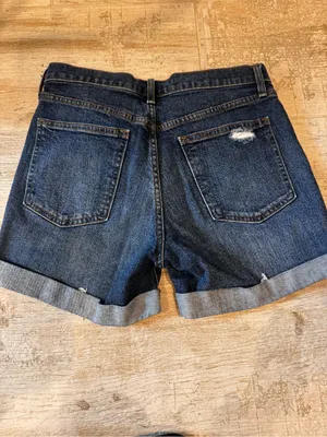 GAP Dark Indigo Rolled-Hem Denim Shorts with Distressed Accents thumbnail 5