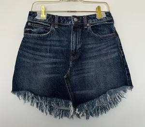 Free People Bailey Raw Hem Fringe Denim Jean Asymmetrical Mini Skirt Size 27 thumbnail 1