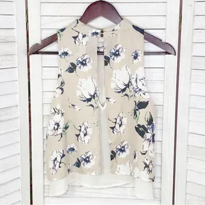 Astr the Label Floral Chiffon‎ Layered Split Black Crop Blouse Blush XS thumbnail 10