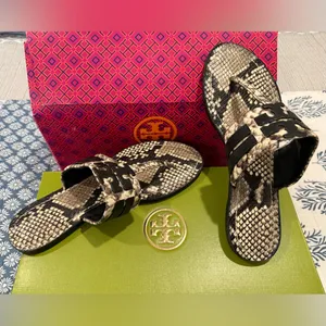 Tory Burch Leigh Snakeskin print Sandals, size 7.5, Like New!! thumbnail 10