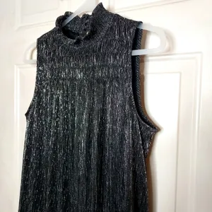 Nine West Black Silver Metallic Lined Sleeveless Party Shift Dress Size Large thumbnail 5