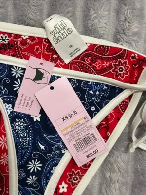 wild fable Red & Navy Paisley Tie-Side Bikini Bottom thumbnail 3