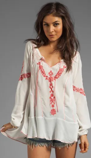 Free People Rolling Stone Woven Embroidered Top thumbnail 1