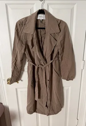 Women's Taupe Trench Coat 100% tencel log HR weight IPEKYOL size 10 thumbnail 1