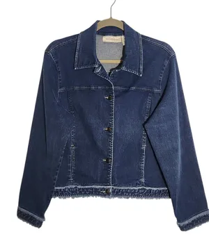 Susan Bristol Womens Cropped Jean Jacket with Raw Edge Trim Size Large thumbnail 1