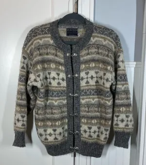 HELGA MARIN Chunky Iceland Wool Knitted‎ cardigan Sweater Nordic fisherman xs thumbnail 1