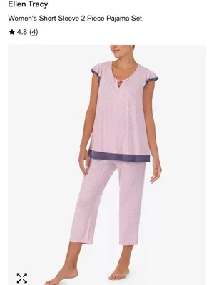 NWT Ellen Tracy Women's Short Sleeve 2 Piece Pajama Set PK/PRINT M thumbnail 5