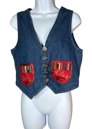 ‎Vintage Nina Piccalino Unique Denim Vest Size 8 thumbnail 1