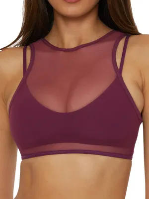 NWT Becca Mesh Overlay Convertible Bralette Bikini Swim Top Aubergine Purple D thumbnail 1
