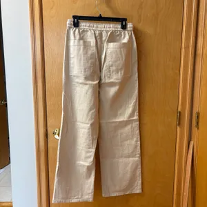 MNG Mango Wide Leg Pants Women Size S Beige Cotton Drawstring Utility Trousers thumbnail 5
