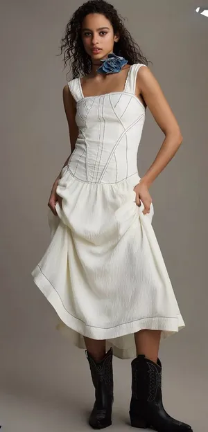 By Anthropologie Sleeveless Square-Neck Twofer Midi‎ Dress Size MP thumbnail 1