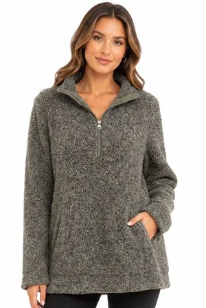 Natural Reflections Women M Green Sherpa Fleece Quarter Zip Pullover Jacket camp thumbnail 1